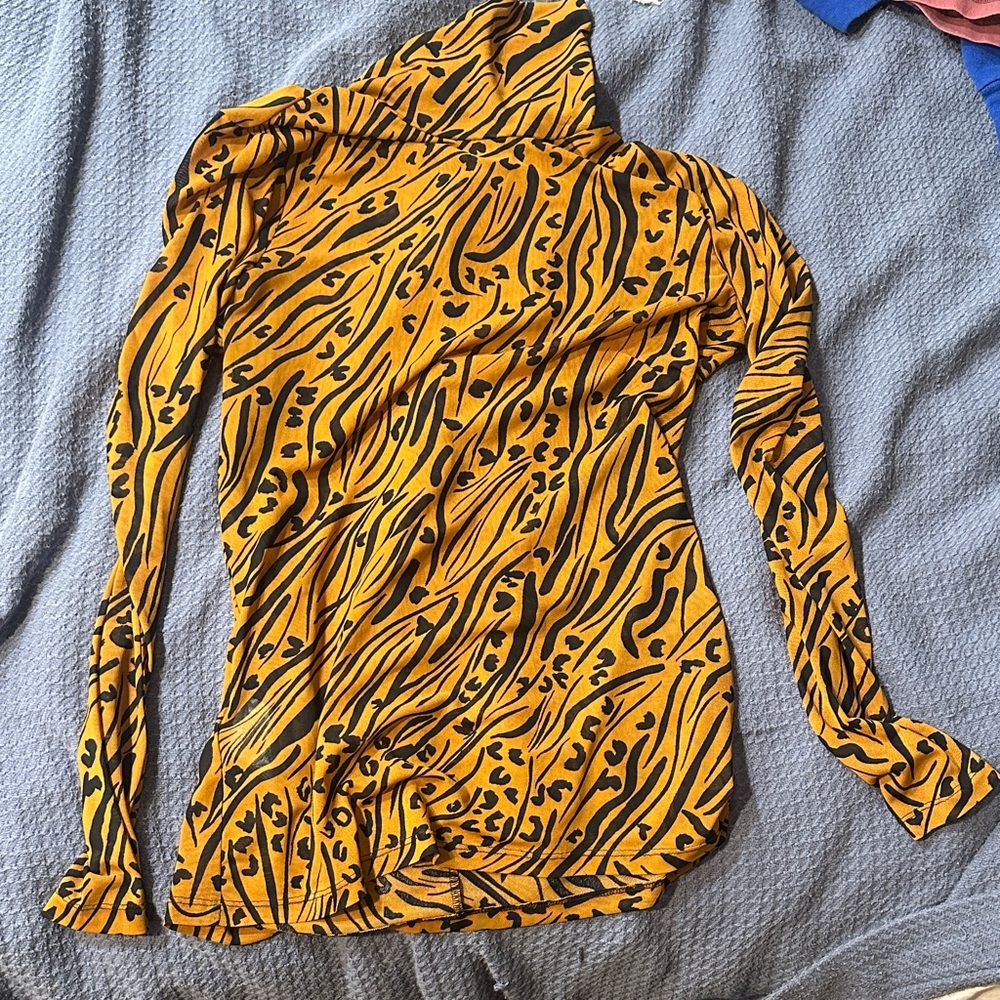 BCBGeneration Orange and Black Patterned Blouse